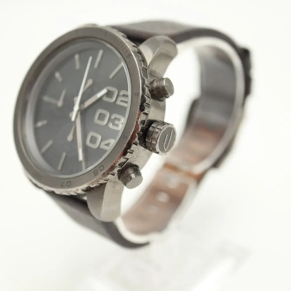 Diesel Mens Gunmetal 42mm Chronograph Watch Leather Strap DZ5329 w New Battery